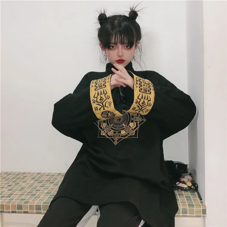 Женская флисовая толстовка средней длины в стиле династии Тан ретро водолазка