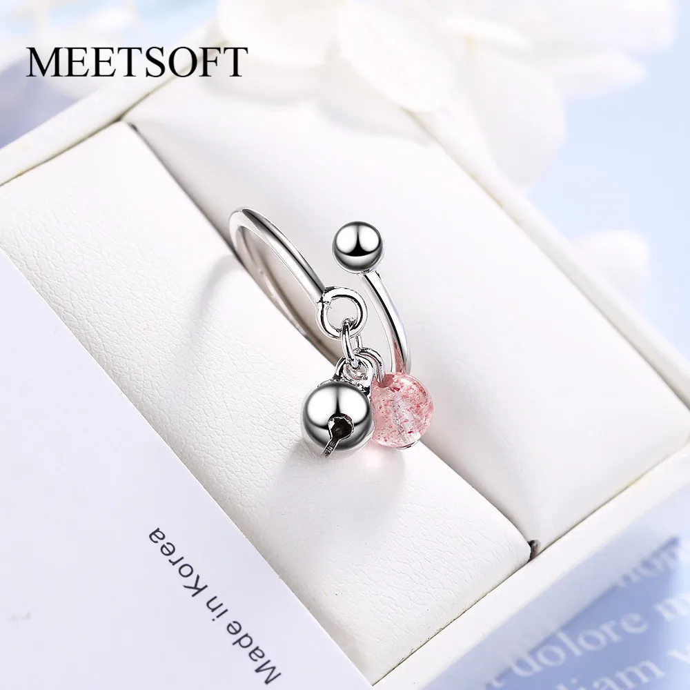 Регулируемое женское кольцо MEETSOFT из серебра 925 пробы с клубничным кварцем |