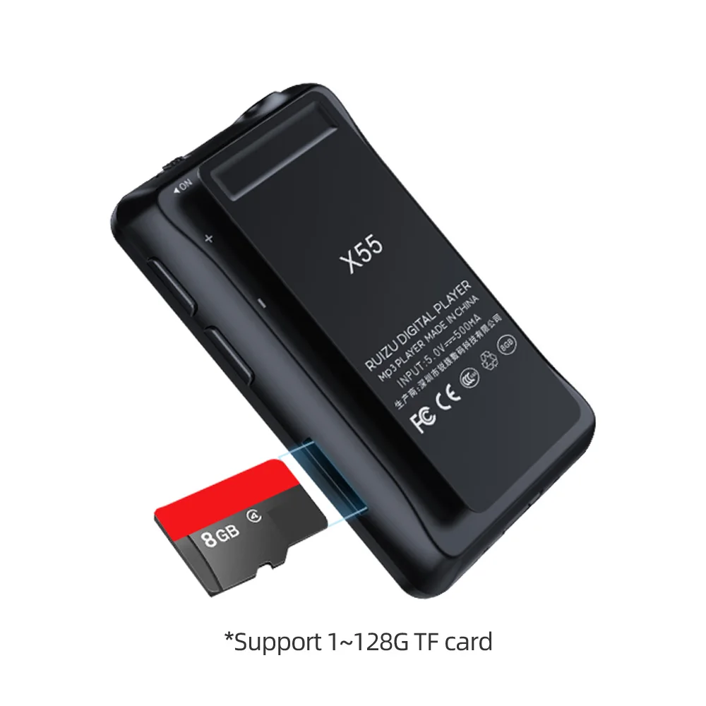 RUIZU X55 Клип Спорт Bluetooth MP3 плеер 8 Гб мини с экраном Поддержка TF карты, FM, запись, электронная книга, часы, шагомер музыкальный плеер
