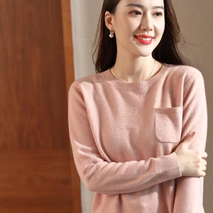 Женский трикотажный свитер с бриллиантами, теплый толстый пуловер из 100% чистой шерсти с круглым вырезом, зима 2020