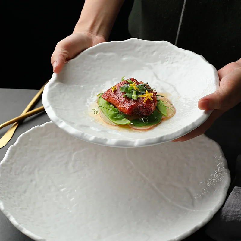 

French Salad Steak Dinner Plate Setting Tableware Ceramic Creative Shallow Plate Flat Plate Restaurant Thick Stone Sashimi Plate