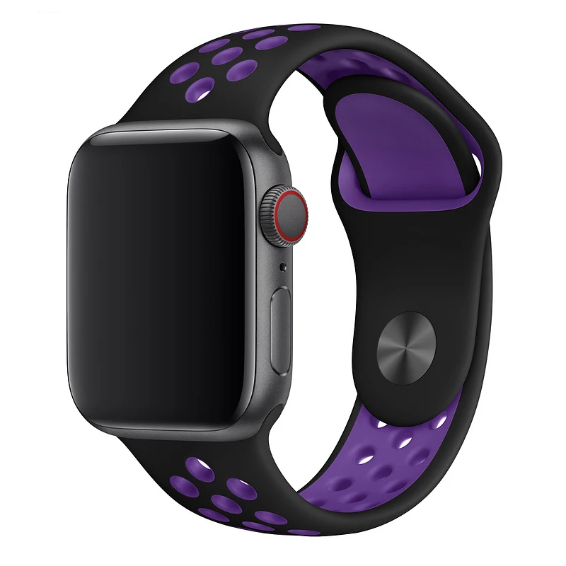 Black Hyper Grape Ремешок для apple watch 42 мм 38 мм силиконовый браслет correa iwatch 5 4 3 2 44 мм 40 мм спортивный браслет pulseira apple watch 4 аксессуары - Цвет ремешка: Black Hyper Grape