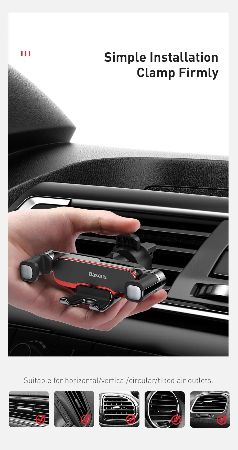 Baseus Gravity Car Holder For Phone in Car Air Vent Mount Holder Stand for iPhone 12 Air Vent Mount Cell Phone Support wooden mobile stand