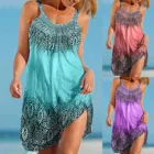 Женское богемное платье без рукавов, с принтом, с круглым вырезом