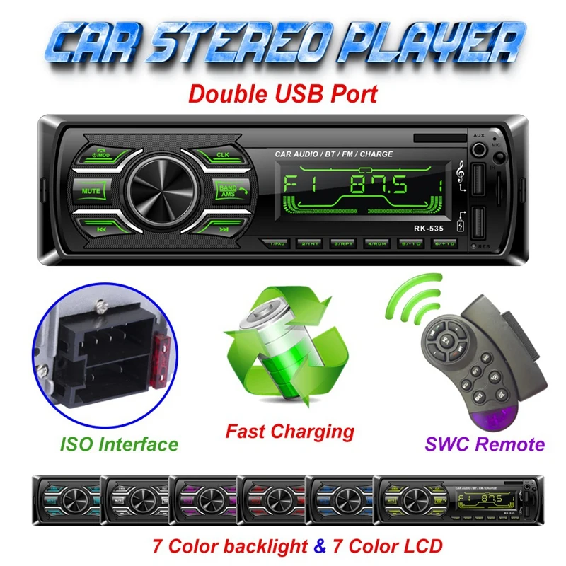 DC12V Car Radio FM Retro Car Audio Bluetooth MP3 Player Dual USB Charger TF Card AUX ISO