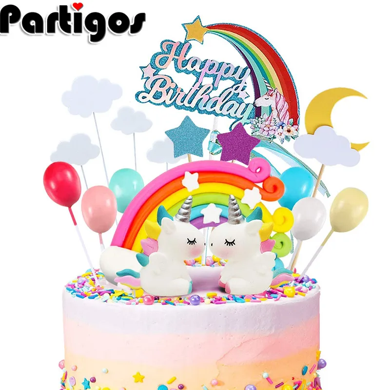 Радуга Единорог торт Топпер облако флажки для торта День рождения спрос среди