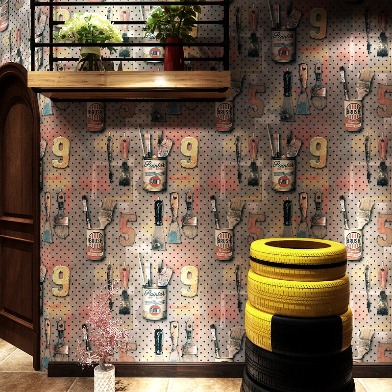 

Retro nostalgic personality industrial style letter wrought iron wallpapers bar cafe restaurant clothing store LOFT wallpaper