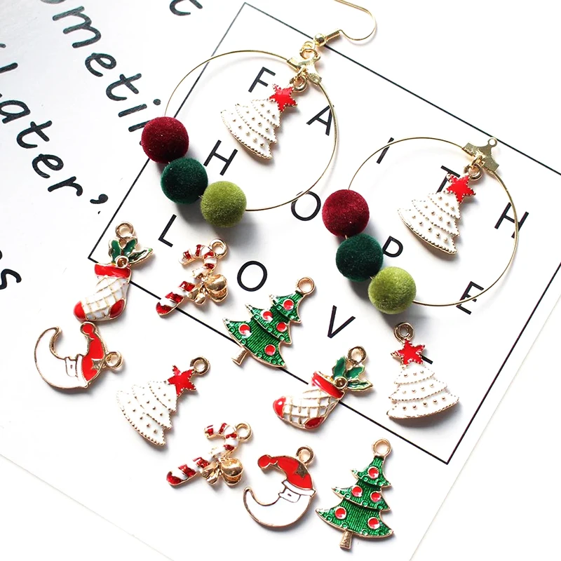 

2 шт./лот, рождественские капающие масляные сережки, кулоны для сережек, аксессуары для поделок, серьги с Санта-Клаусом и снеговиком
