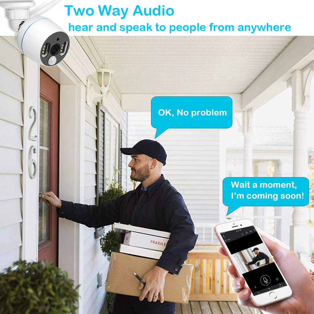 1080P ip wifi camera Floodlight Siren Alarm White Led home security wireless PIR detection outdoor cctv cam | Безопасность и