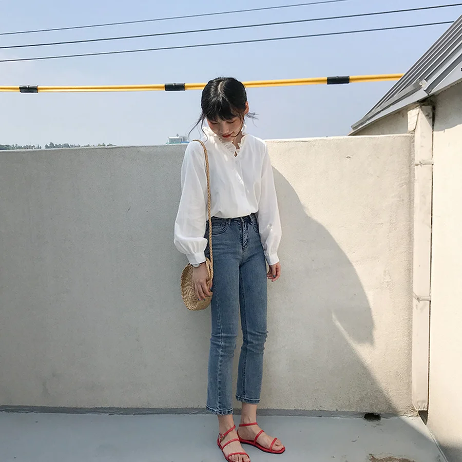 Женская Однотонная рубашка Повседневная Свободная Облегающая с длинными