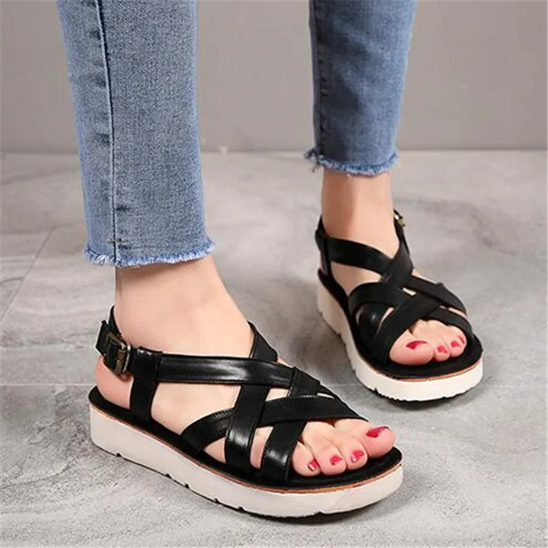 

Hot 2020 Newest Summer Fashion Retro Sandals Genuine Leather Sandals Light Comfort Non-slip Wedge Sandals Low-heel Women Sandals