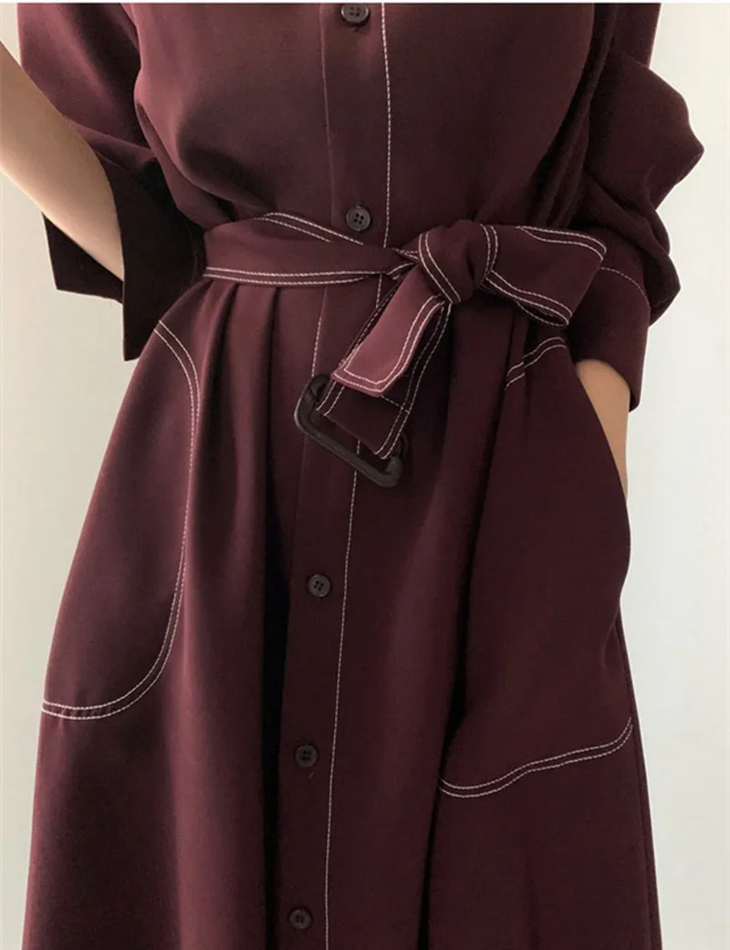 

Korean Vintage Elegant Women Loose Bandage Dress Fashion Office Lady Solid Chic A Line Trench Dresses Vestidos Autumn