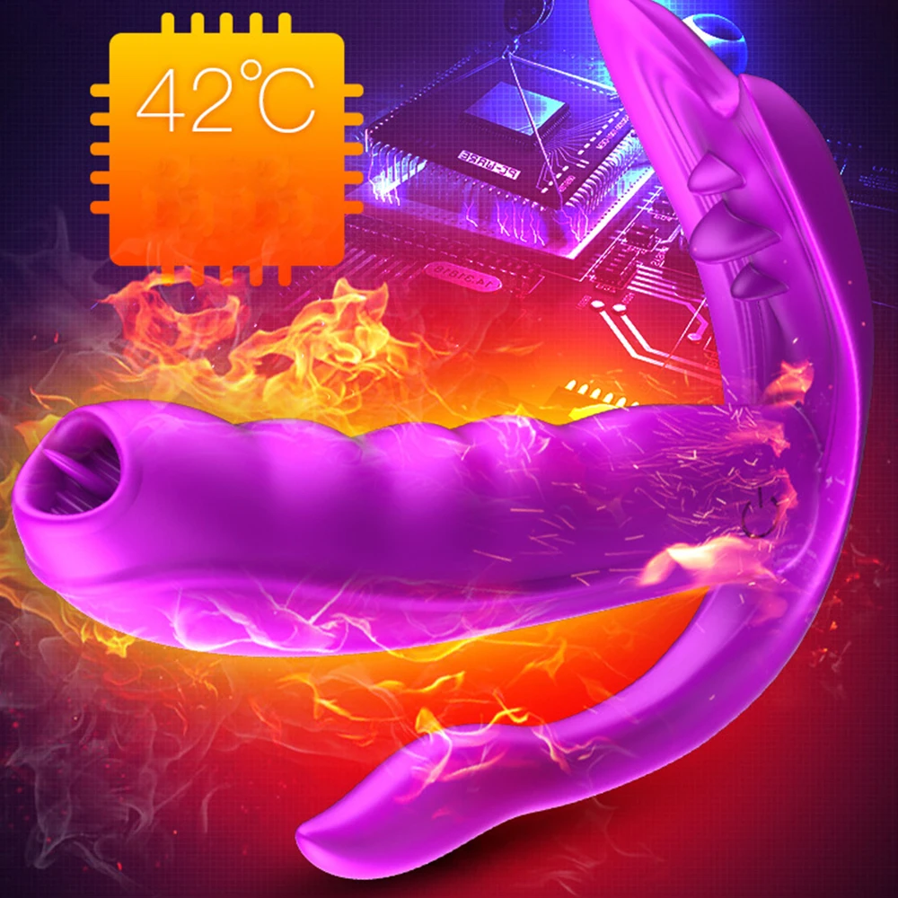 Вагинальный вибратор с подогревом и языком Женский носимый фаллоимитатор