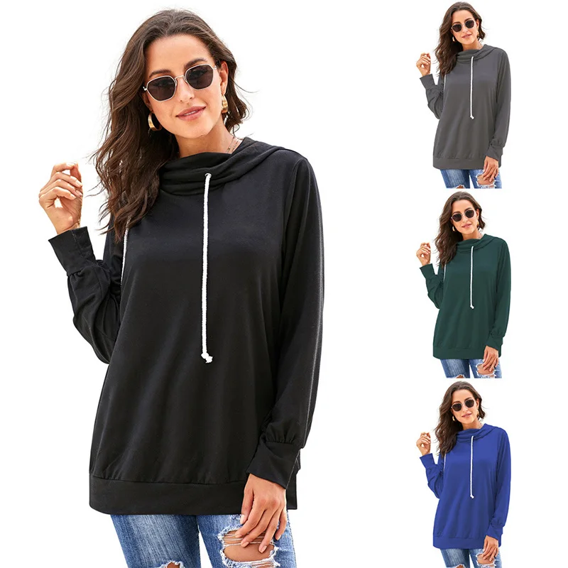 

Echoine Fashion Loose Long Sleeve Hoodie Tops With Rope Drawstring Solid Oversize Plus Size Women's Sweatshirt