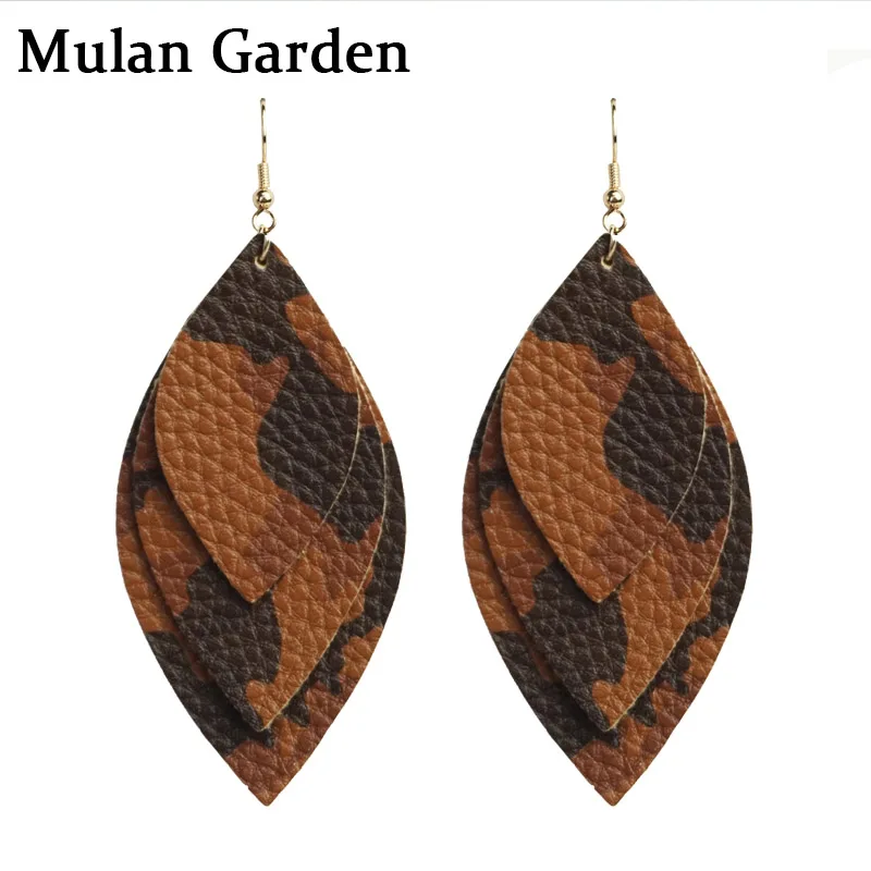 Женские трехслойные серьги M & G модные из искусственной кожи с коричневыми