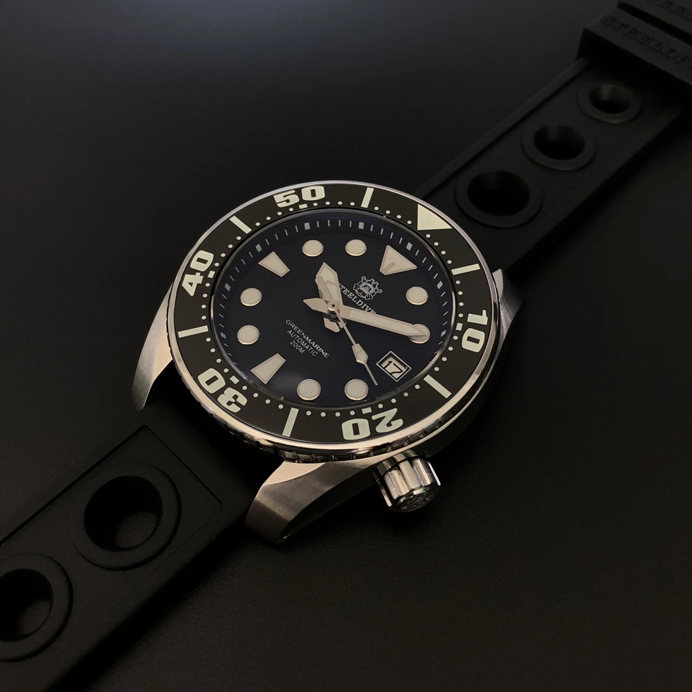 Мужские наручные часы STEELDIVE SD1971 с керамической рамкой BGW9 синие светящиеся