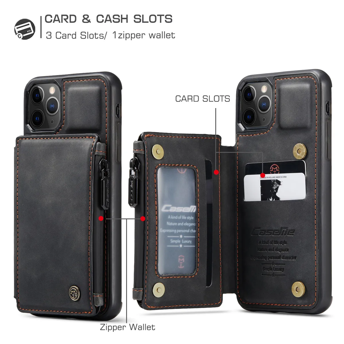 Для iPhone 11 Pro Max X XR Xs кожаный чехол CaseMe Ретро задний Чехол с отделениями для карт на