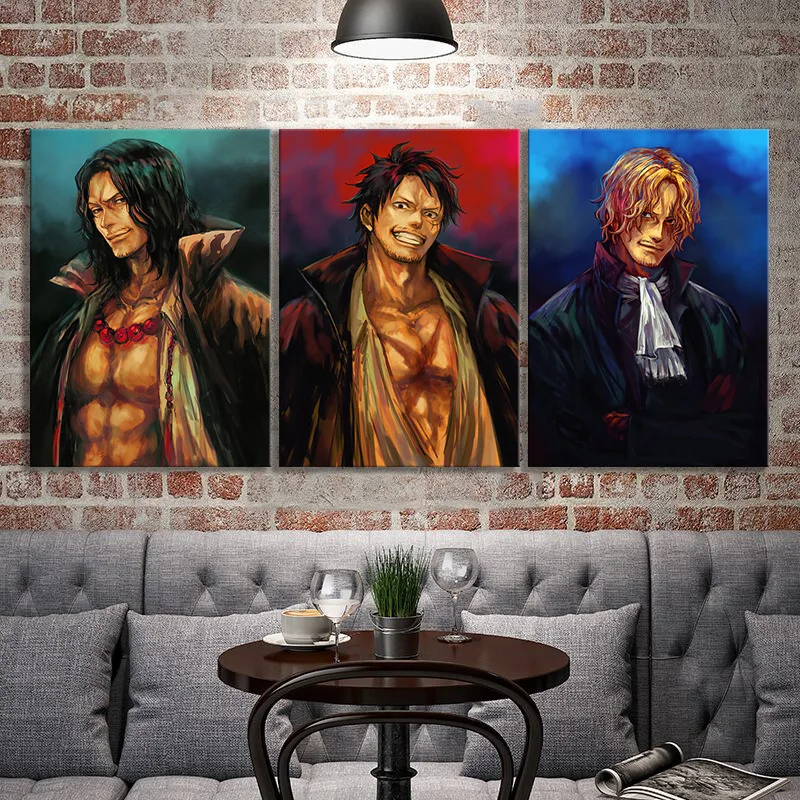 

3pcs Anime ONE PIECE Luffy&Sabo&Ace Cartoon Oil Painting for Children's Room Artwork Girl Bedroom Decoration Birthday Gift