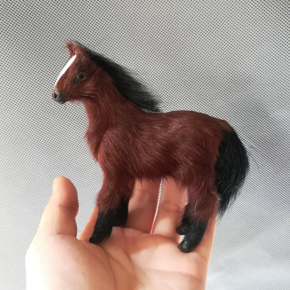

Коричневая лошадь мини 12x10 см Жесткая модель из пластика и искусственного меха, украшение для дома игрушка Рождественский подарок b0485