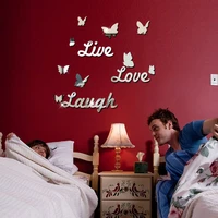 live love laugh butterfly english letters acrylic mirror wall stickers bedroom romantic atmosphere decorative mirr