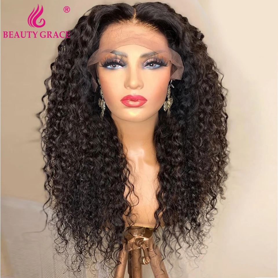 Curly Deep Wave 13X4 Lace Frontal Wigs For Women Kinky Curly Human Hair Wig 30 Inch Lace Front Wig 250 Density Lace Closure Wig