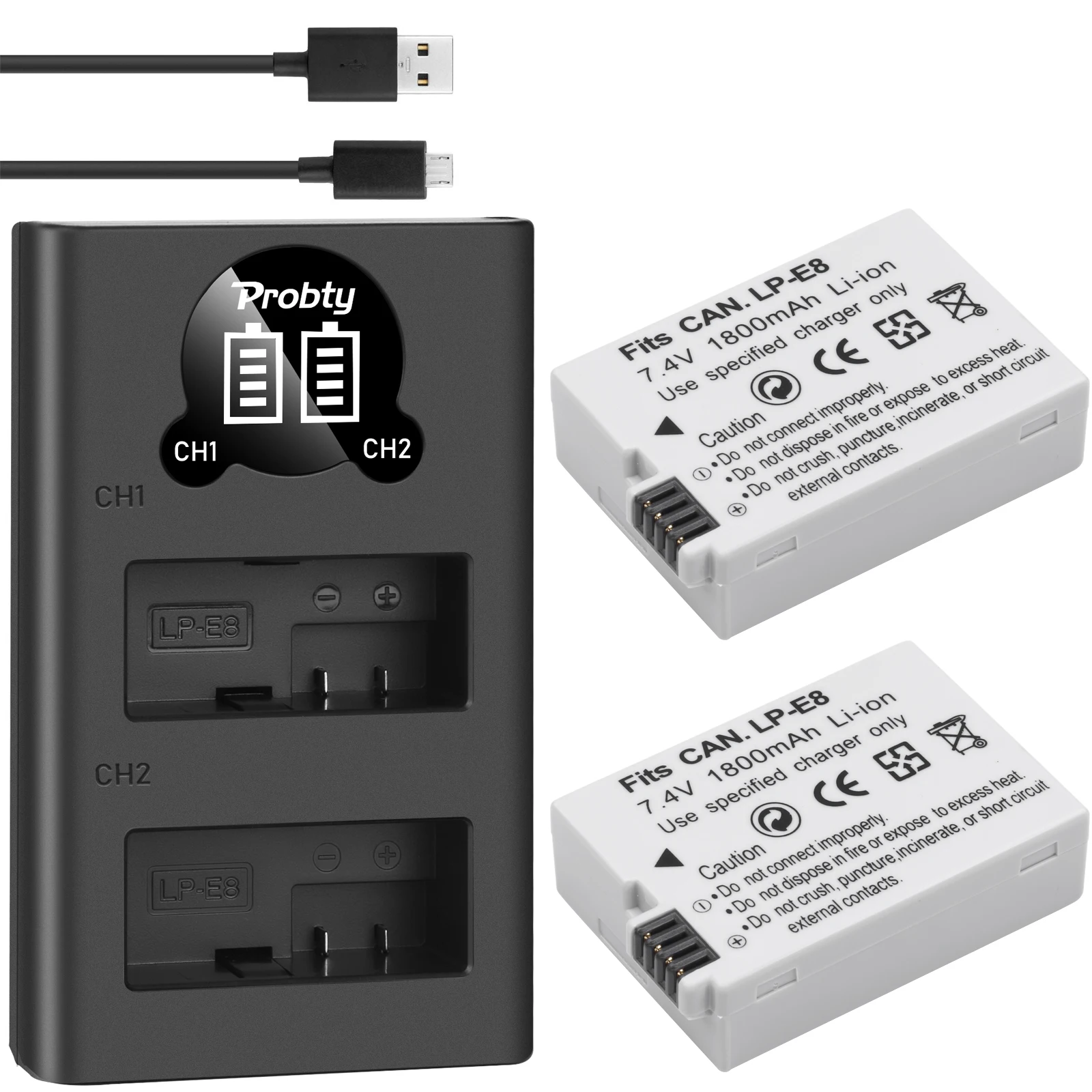 Probty LP-E8 LP E8 LPE8 1800mAh camera Battery + LED Dual Charger For Canon EOS 550D 600D 650D 700D Rebel T2i T3i T4i T5i | Электроника
