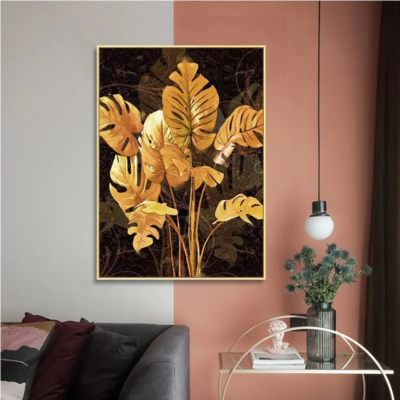 

Scandinavian Ctyle Poster Golden Leaf Canvas Art Pictures For Living Room Modern Plants Prints On Canvas Wall Home Decoration