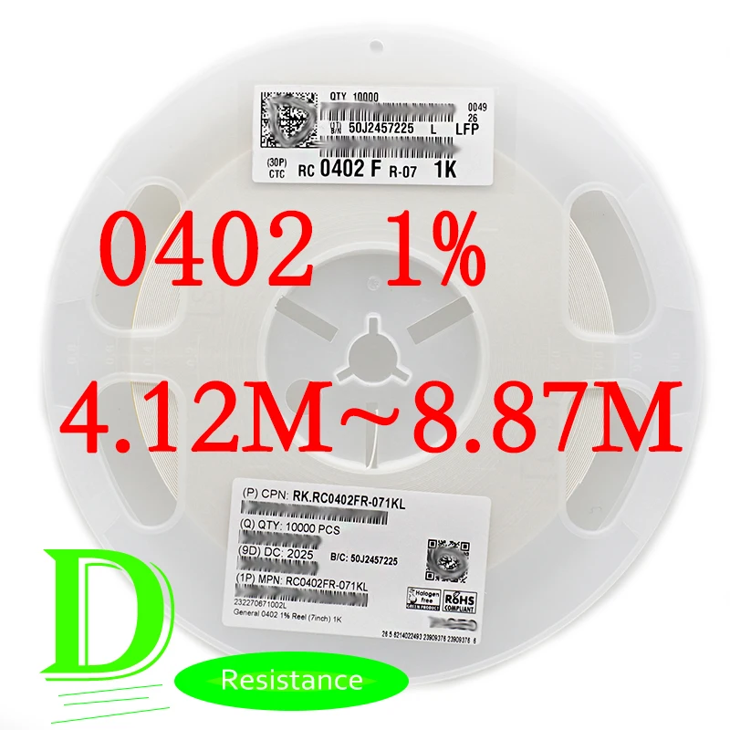 

100PCS SMD Резистор серии RC 0402 1% RC0402FR-07 серии 4,12 M-8,87 M все 4,3 м 4,7 м 5,1 м 5,6 м 6,2 м 6,8 м 7,5 м 8,2 м