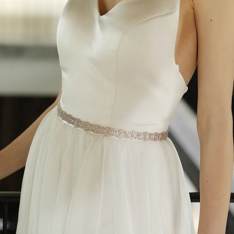 Свадебный пояс JLZXSY с кристаллами из розового золота для невесты свадебного