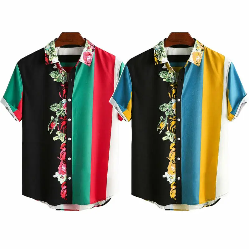 

Cofekate Men's Shirt 2021 Casual Summer Irregular Printed Shirts Hawaii Travel Buttons Men Tops