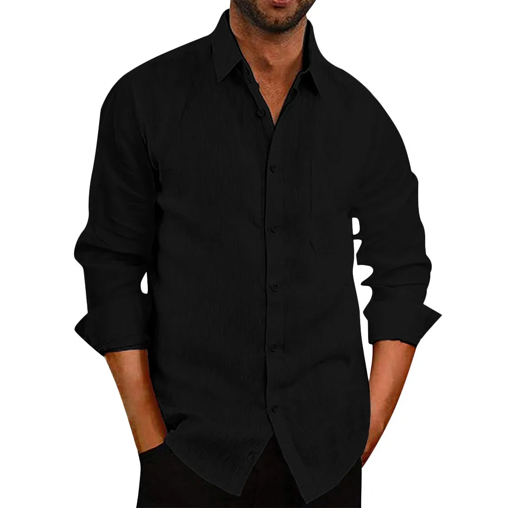 Мужские рубашки мешковатые хлопковые футболки с карманом и длинным рукавом в