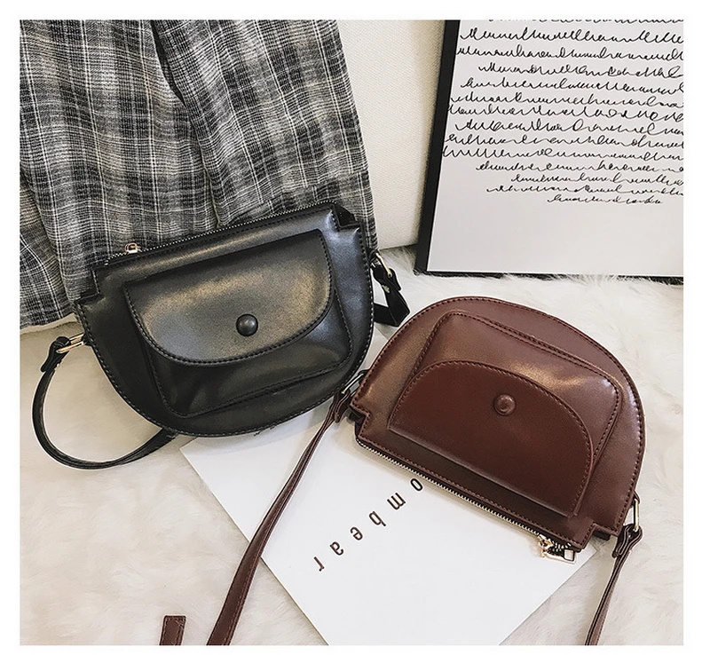 Mododiino Patchwork Saddle Bag Ladies Bag Contrast Color Shoulder Bag Simple Half Moon Women Bag Leather Crossbody Bag DNV1271
