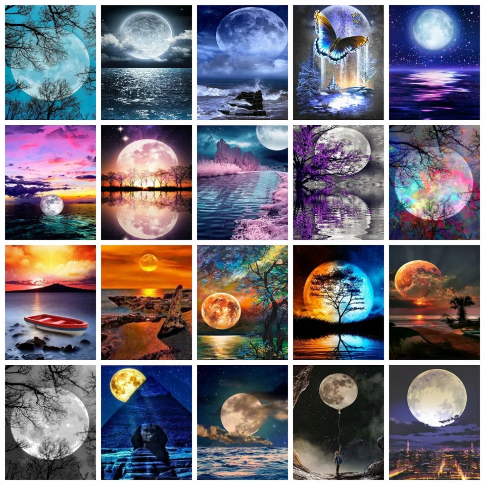 

AZQSD Diy Painting By Numbers Adults Moon Landscape 40x50cm Framed Hand Painted Canvas Oil Paintings Scenery Home Decor
