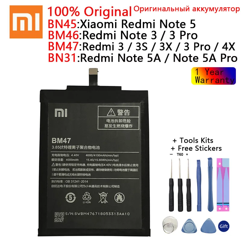 

Xiao Mi Original BM47 BM46 BN31 BN45 Phone Battery For Xiaomi Redmi 3 3S 3X 4X 3 pro Note 3 5 5A Pro Mi 5X Replacement Batteries