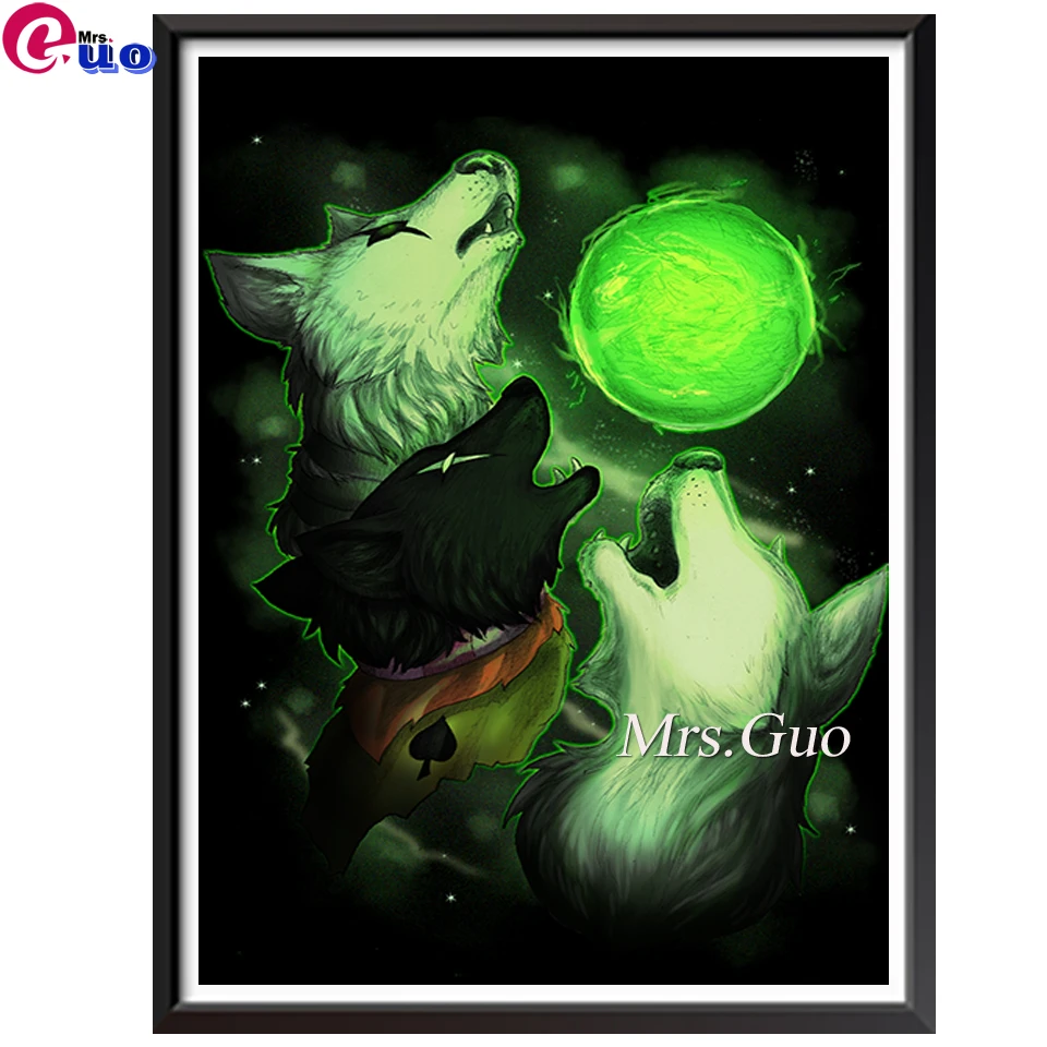 

5D DIY Полная квадратная алмазная живопись зеленая луна волки Ремесленная поделка, алмазная вышивка Фэнтези Животные мозаика домашний декор ...