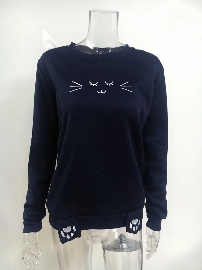 

Cat cute Hoodies Sweatshirts 2019 Women Casual Kawaii Harajuku Fashion Punk for Girls Clothing European Tops Korean