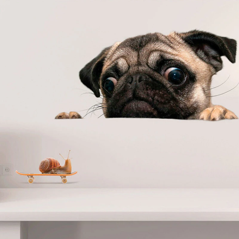 3D Мопс собаки часы улитка автомобиль стикер мультфильм Стайлинг стены для дома