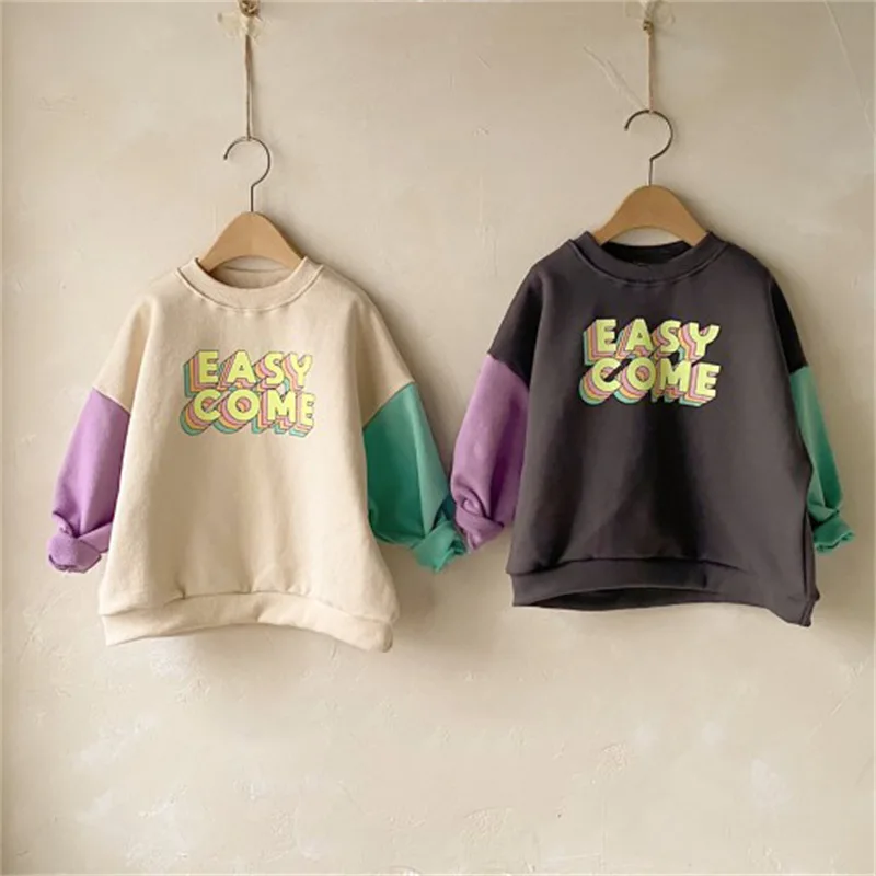 

Kids Winter Tops New Fashion Long Sleeve Boys Girls Letter EASY COME Pullover Children's Sweatshirt