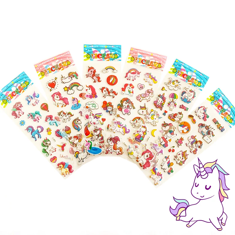 1/3/6 листов Единорог Kawaii Мультяшные наклейки с пузырьками для сделай сам наклейка