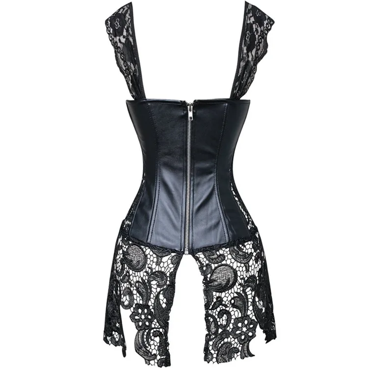

Sexy Women Faux Leather Corset Black Lace Burlesque Steampunk Corset Dress Club Gothic Bustier Plus Size Lingerie