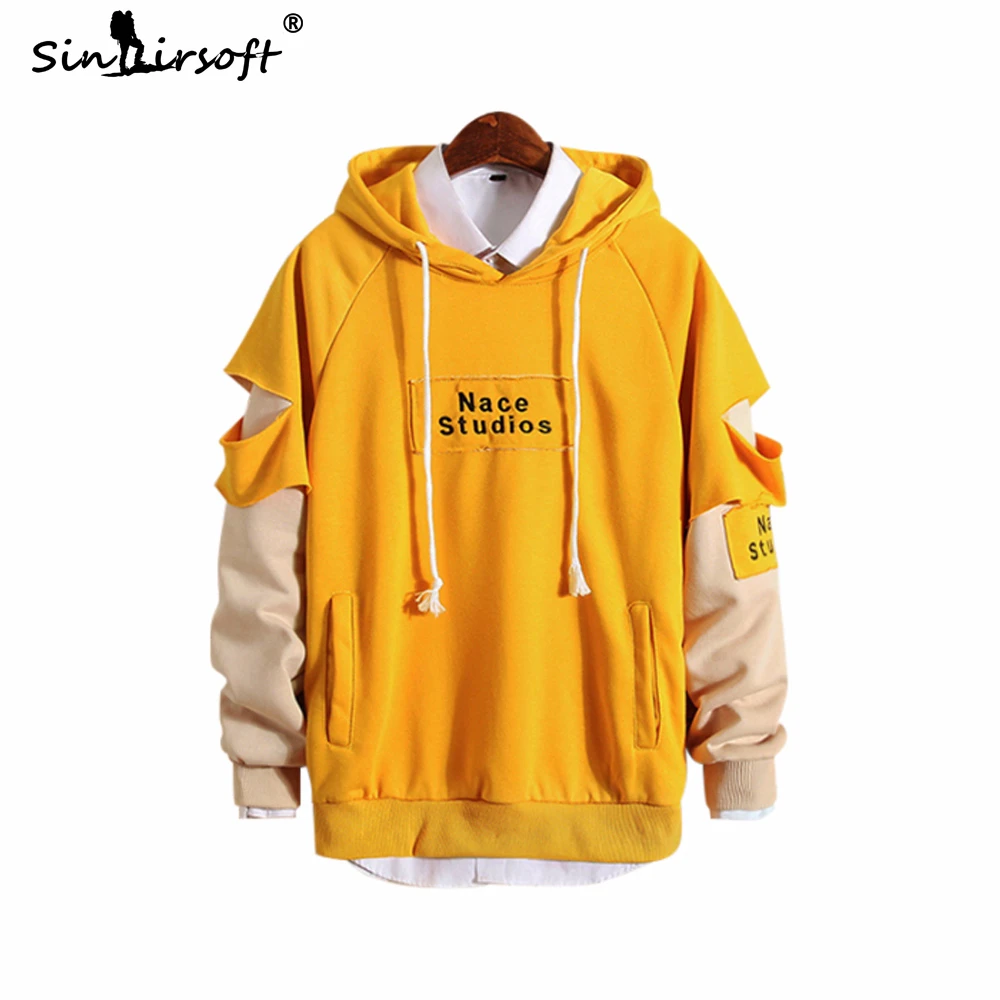 Новый дизайн Мужская Лоскутная Толстовка с капюшоном уличная Осенняя футболка