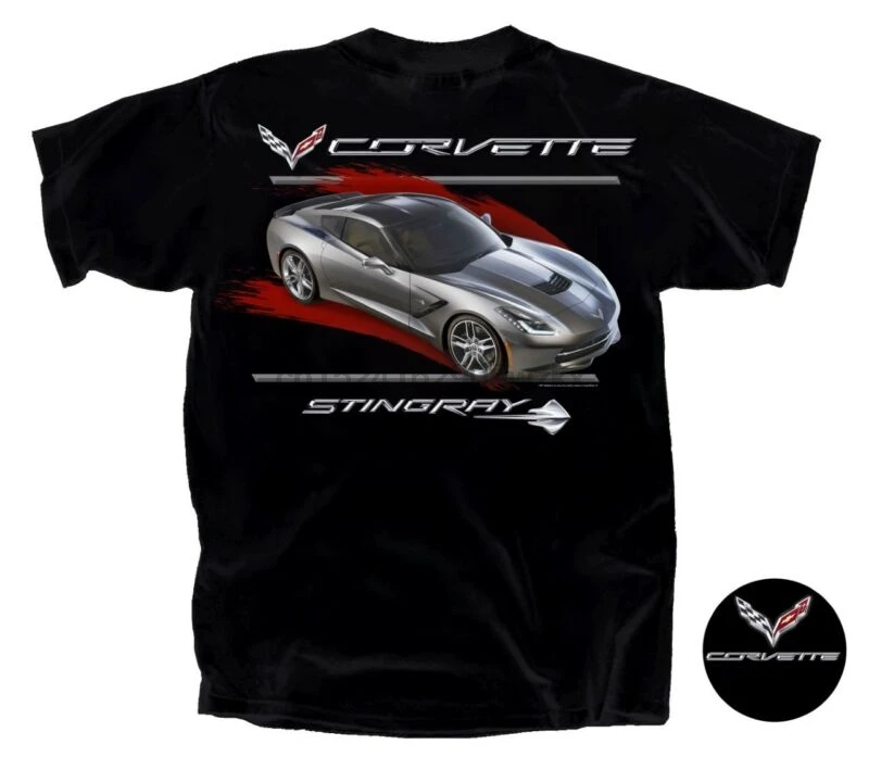 CORVETTE STINGRAY серая C7 красная черная хлопчатобумажная футболка |