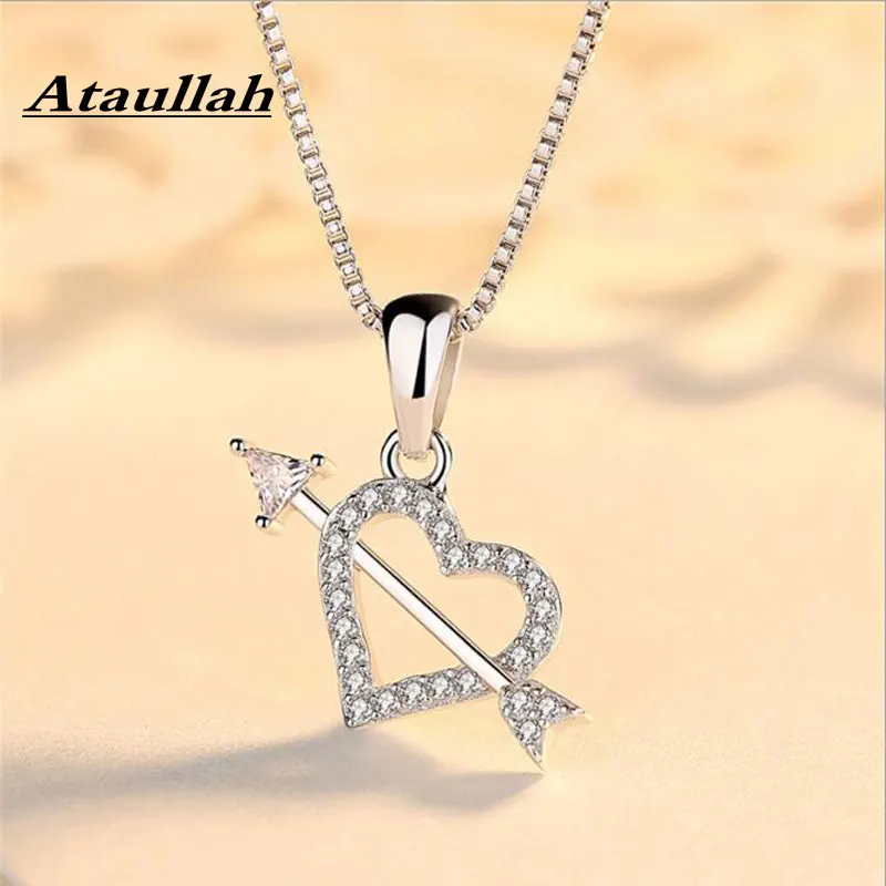

Ataullah Cute Cupid Arrow Heart Necklace 925 Sterling Silver Pendant Necklaces Micro Paved AAA CZ Stone Lover' Jewelry NW109