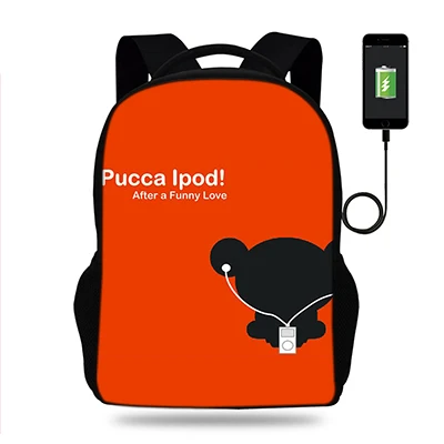 k7704 17 дюймов Pucca печати рюкзак для женщин USB порт рюкзаки для подростков девочек школьные сумки ноутбук повседневные Рюкзаки - Цвет: k7704