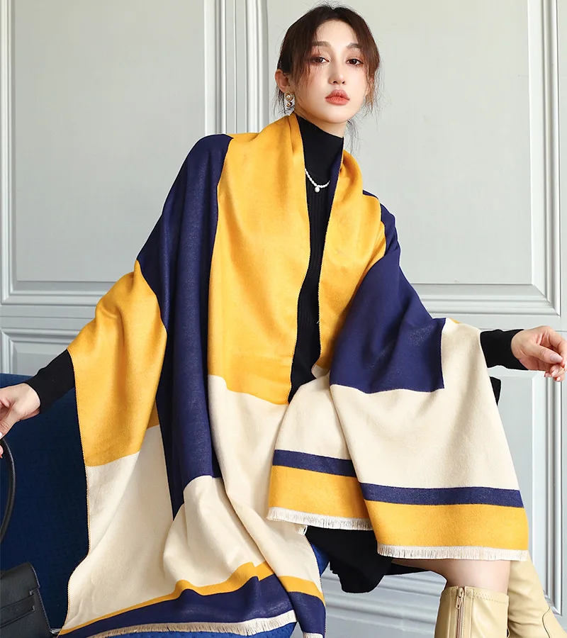 

Popular Two-Sided Bandanna New Autumn Print Dustproof Scarves Winter 190X65CM Tassels Shawls Female Thick Cashmere Beach Towel