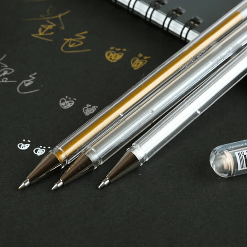 3 Pcs/Lot Pentel K108 0.8 mm Metallic Gel Ink Pen Gold White High gloss Signature pen|gel ink pen|signature pengel pens metallic |
