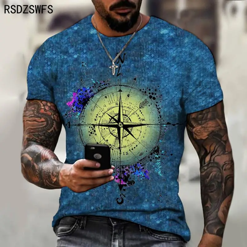 Футболка мужская с мозаичным рисунком Модный повседневный топ коротким рукавом