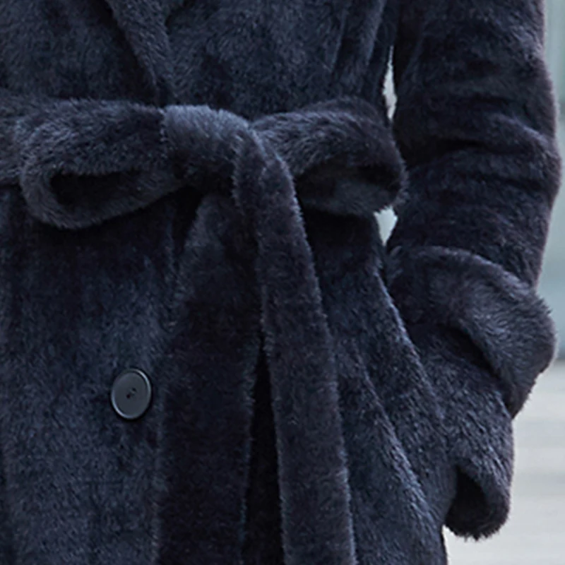 

Lautaro Winter Extra Long Fluffy Warm Thick Soft Faux Fur Coat Women Long Sleeve Sashes Lapel Slim Fit Maxi Korean Style Fashion