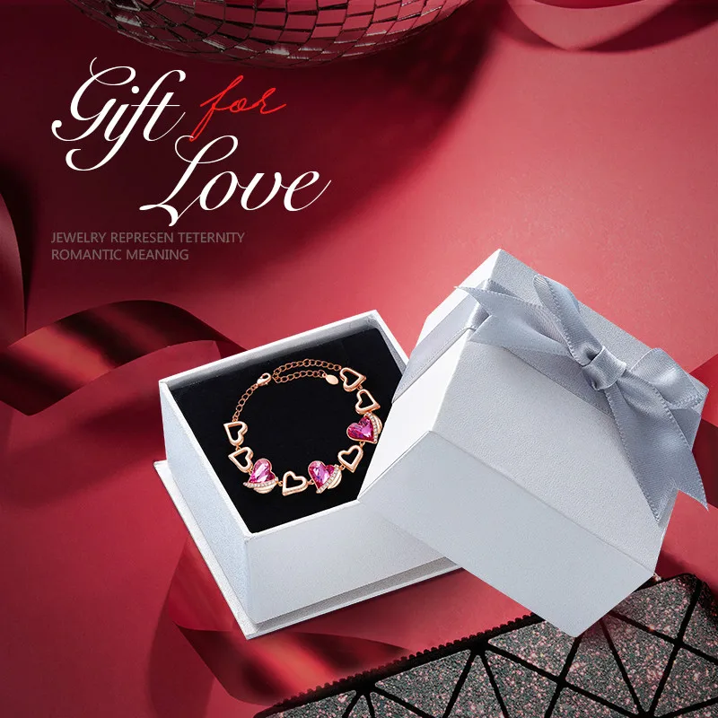 Pink plus box CDE женские золотые браслеты украшенные кристаллами от Swarovski Крыло ангела с сердцем ювелирные изделия цепи браслеты ювелирные изделия - Цвет камня: Pink plus box