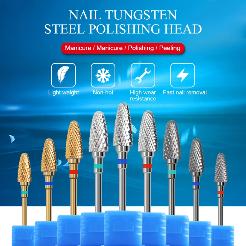1 шт. электродрель для ногтей разных размеров из вольфрамовой стали Золотой
